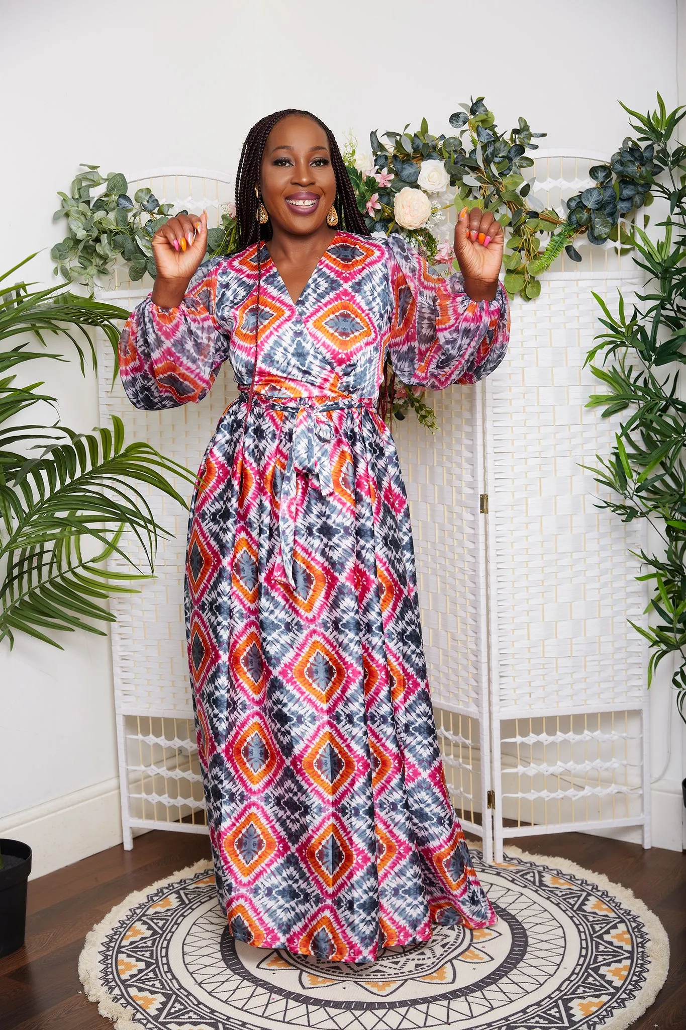 New in Adire multicoloured Silk Print Maxi Dress - Adesuwa