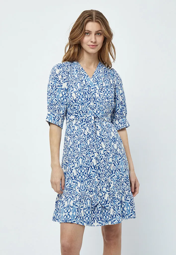 Nicoline Short Wrap Dress - Marina Blue Print