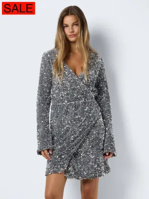 NMMIA L/S SEQUIN WRAP DRESS WVN