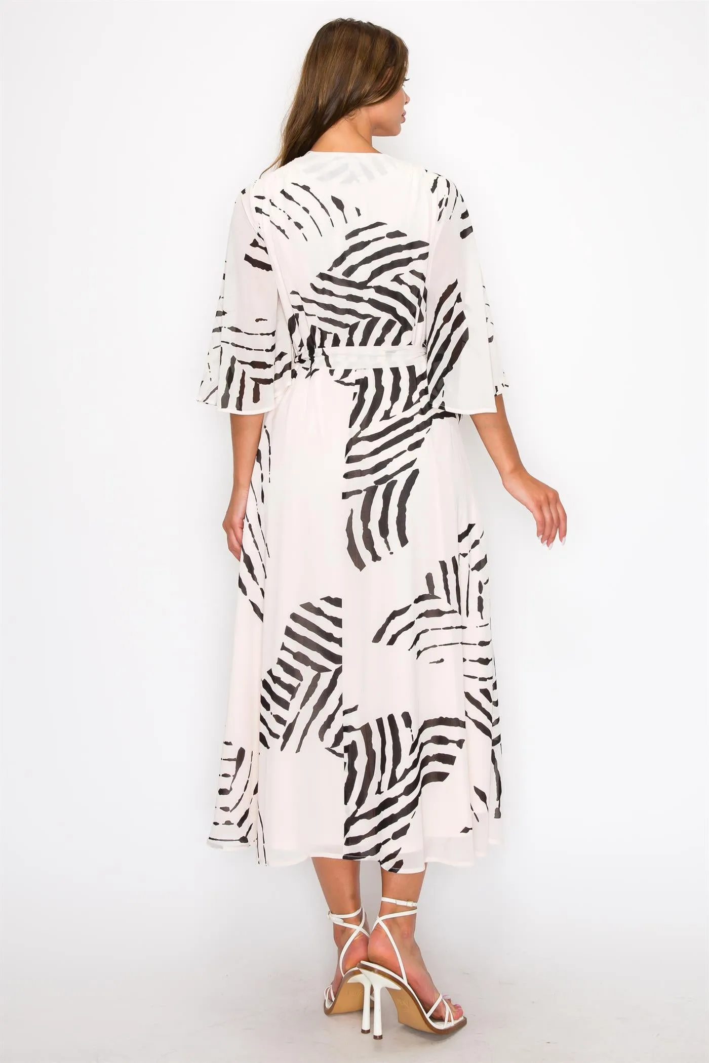 OL24A094-3-4 SLEEVE WRAP V-NECK MAXI DRESS