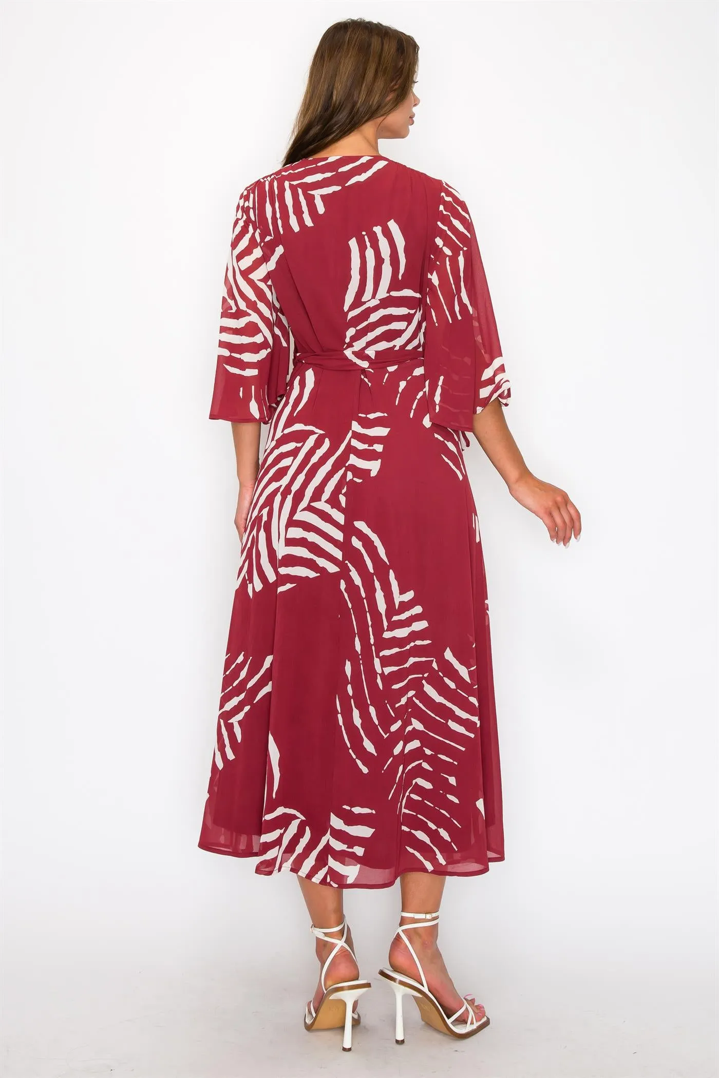 OL24A094-3-4 SLEEVE WRAP V-NECK MAXI DRESS