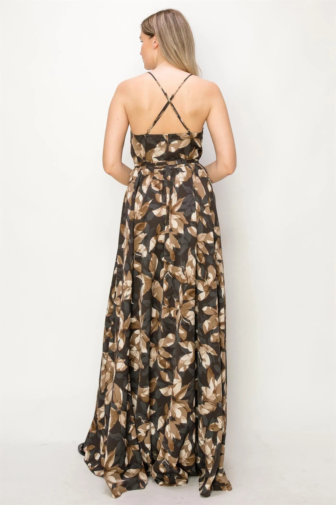 OL24A137-FLORAL SLEEVELESS WRAP MAXI DRESS