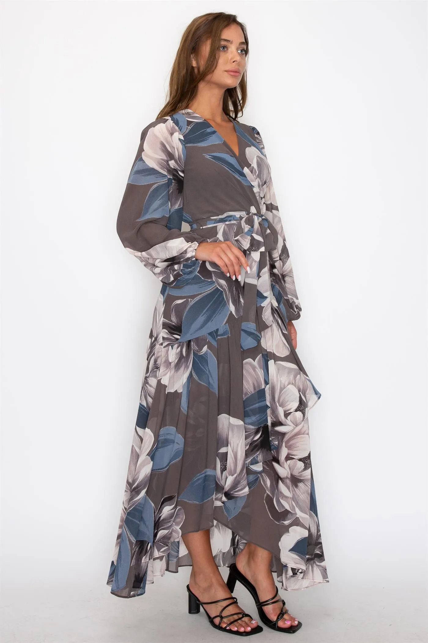 OL24A155-5-CHIFFON FLORAL LONG SLEEVE WRAP V-NECK MAXI DRESS