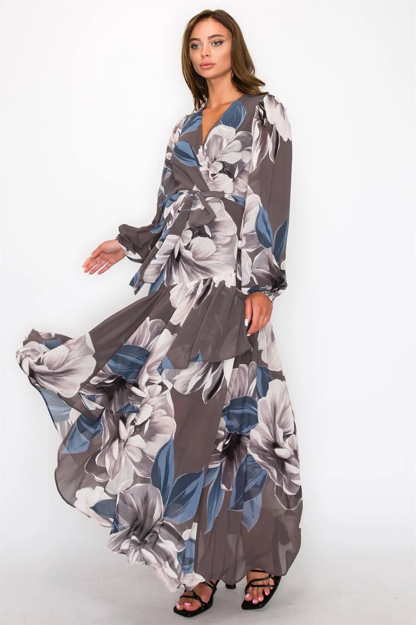 OL24A155-5-CHIFFON FLORAL LONG SLEEVE WRAP V-NECK MAXI DRESS