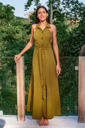 Olive High Neck Maxi Dress