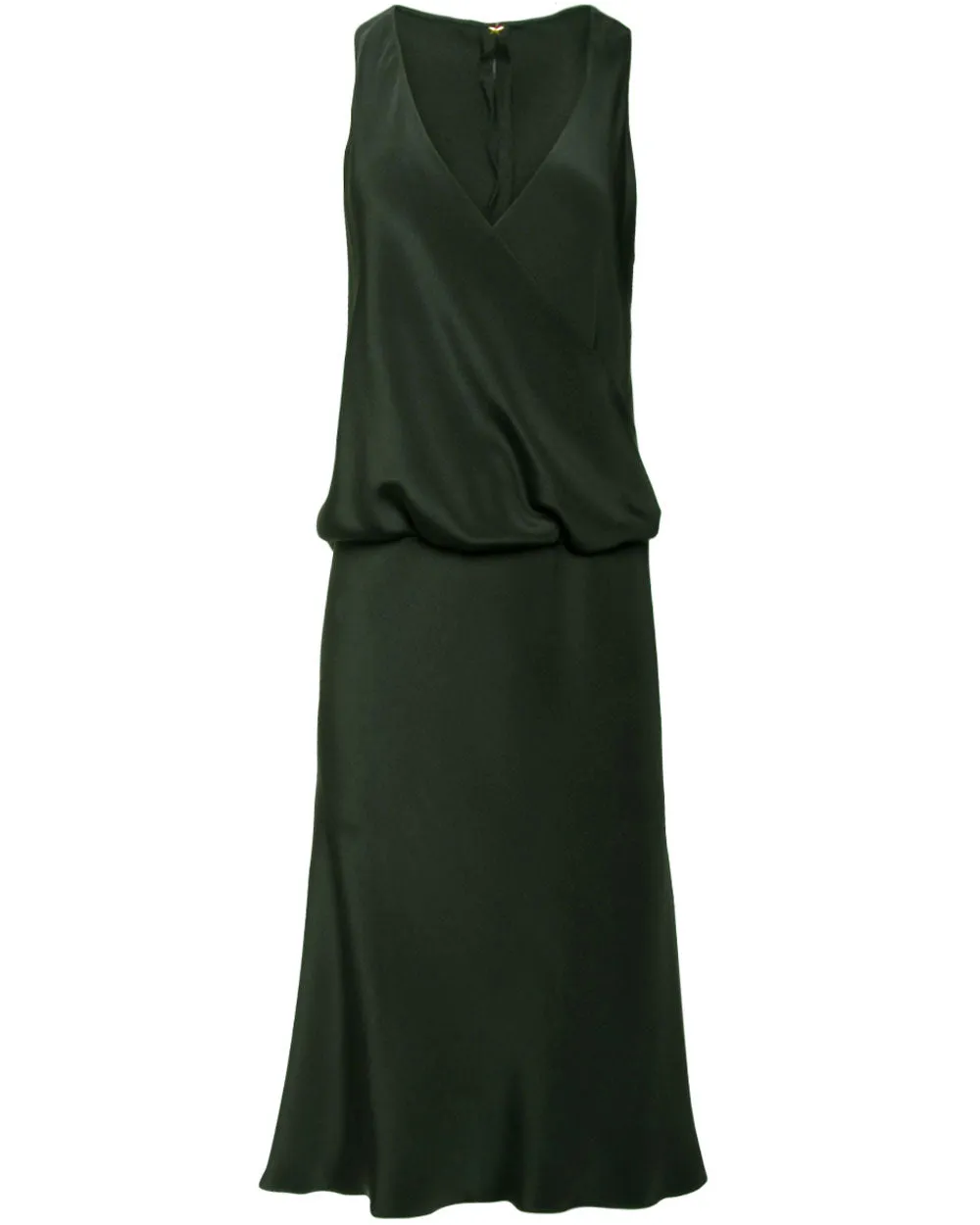 Olive Sleeveless Wrap Front Blend Dress