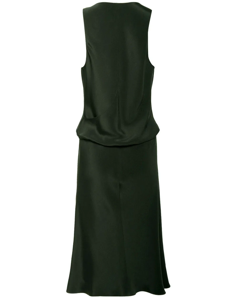 Olive Sleeveless Wrap Front Blend Dress