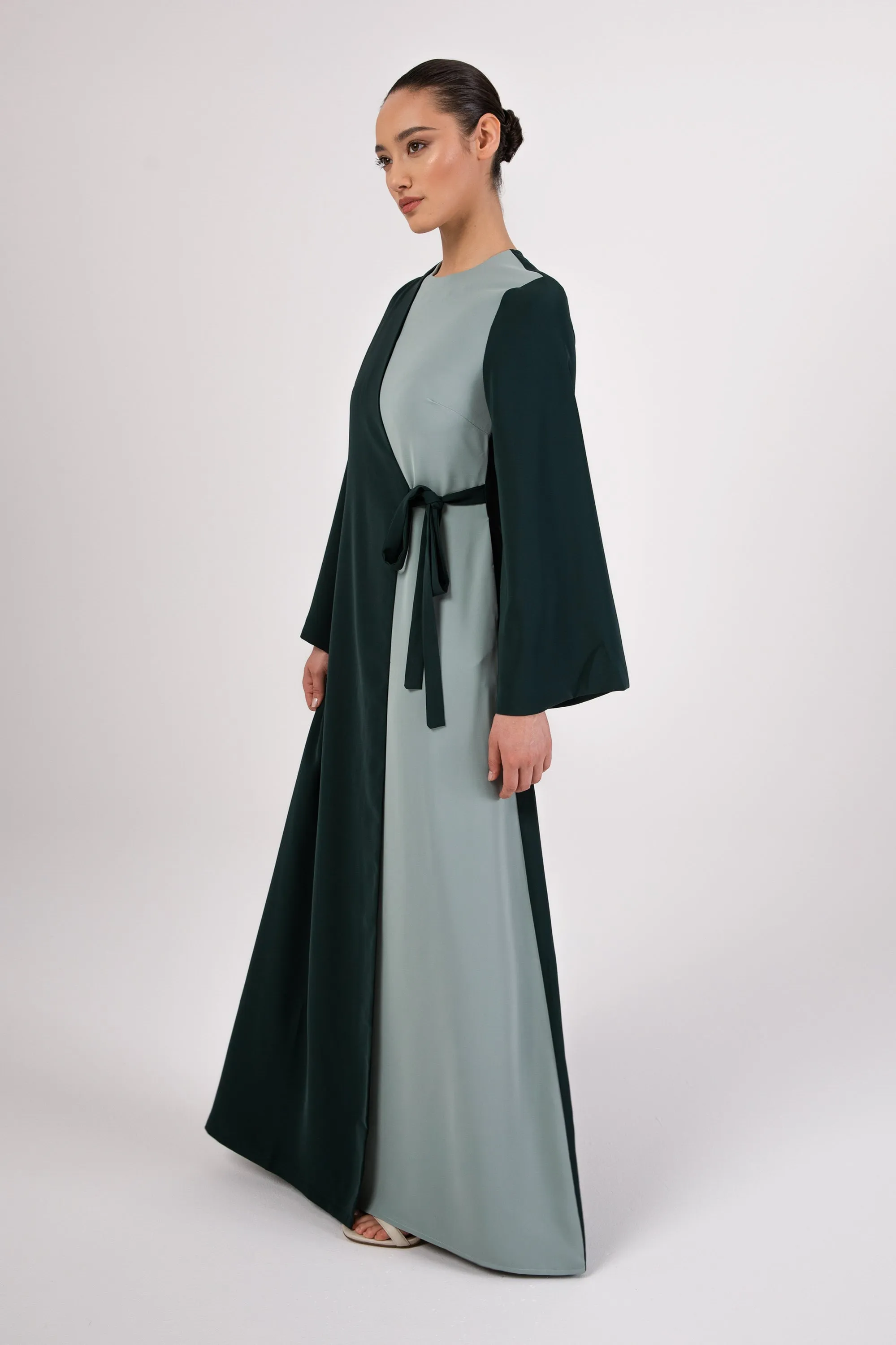 Omaya Two Tone Wrap Front Maxi Dress - Emerald