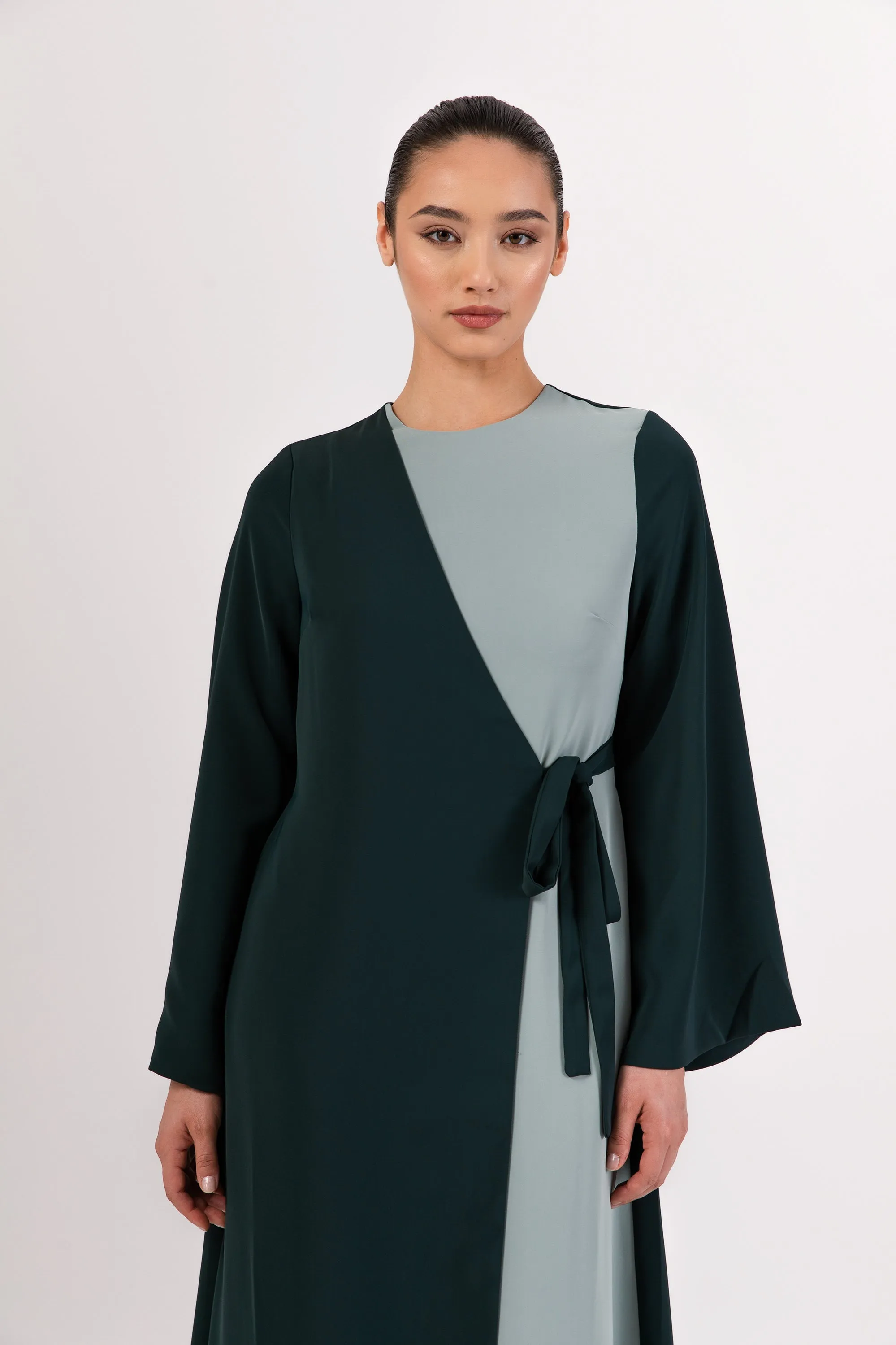 Omaya Two Tone Wrap Front Maxi Dress - Emerald