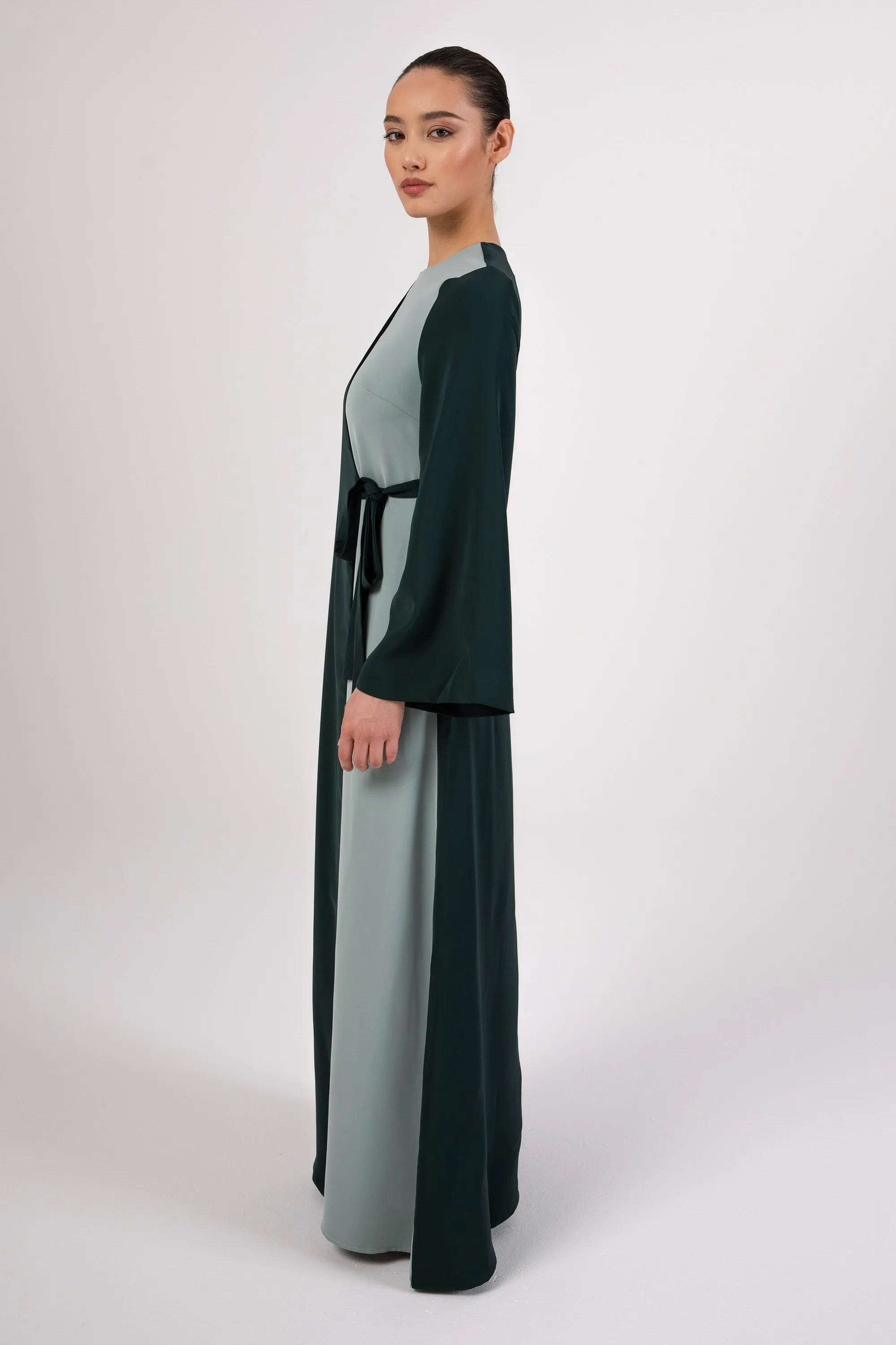 Omaya Two Tone Wrap Front Maxi Dress - Emerald