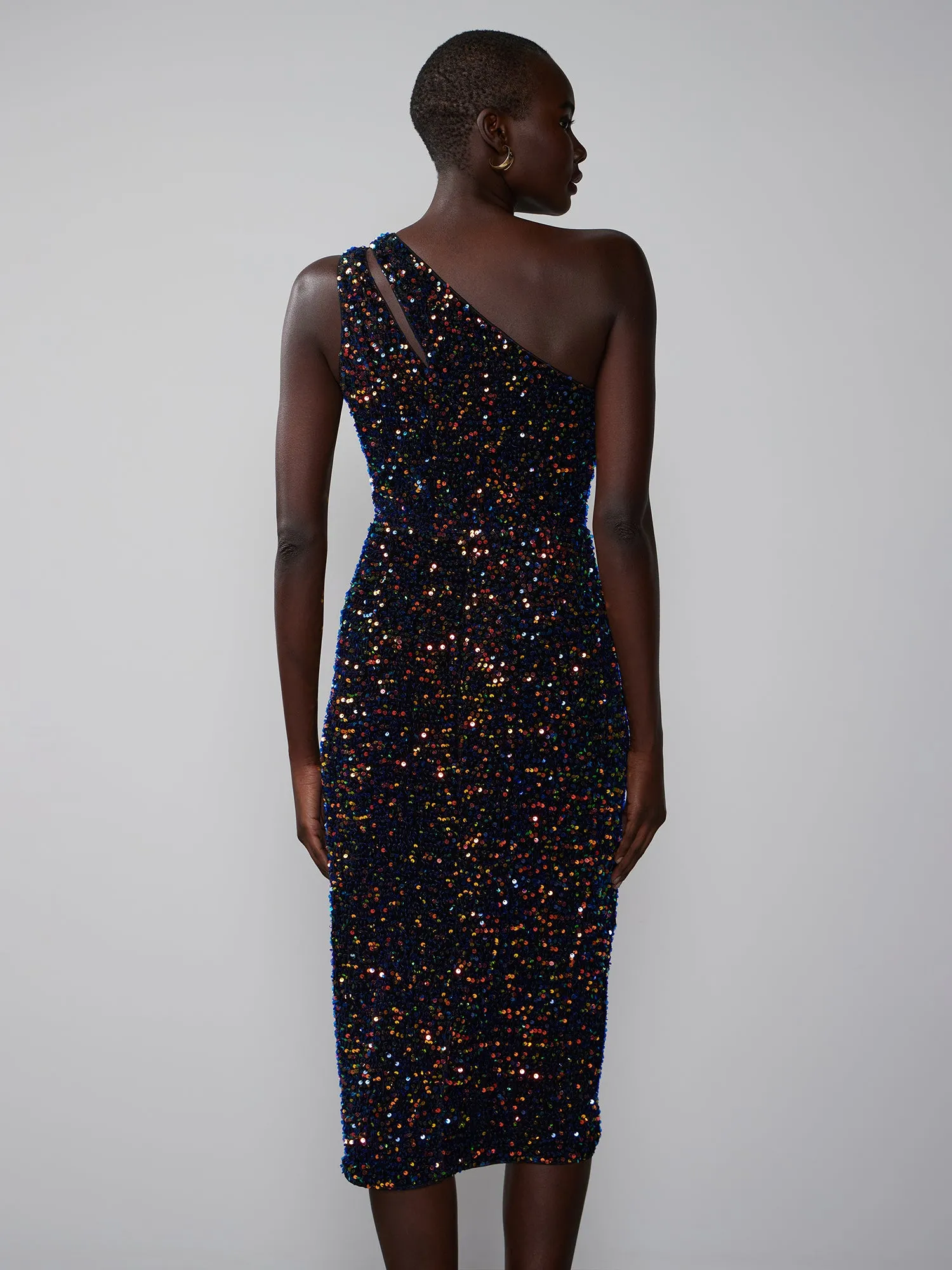 One Shoulder Velvet Sequin Dress