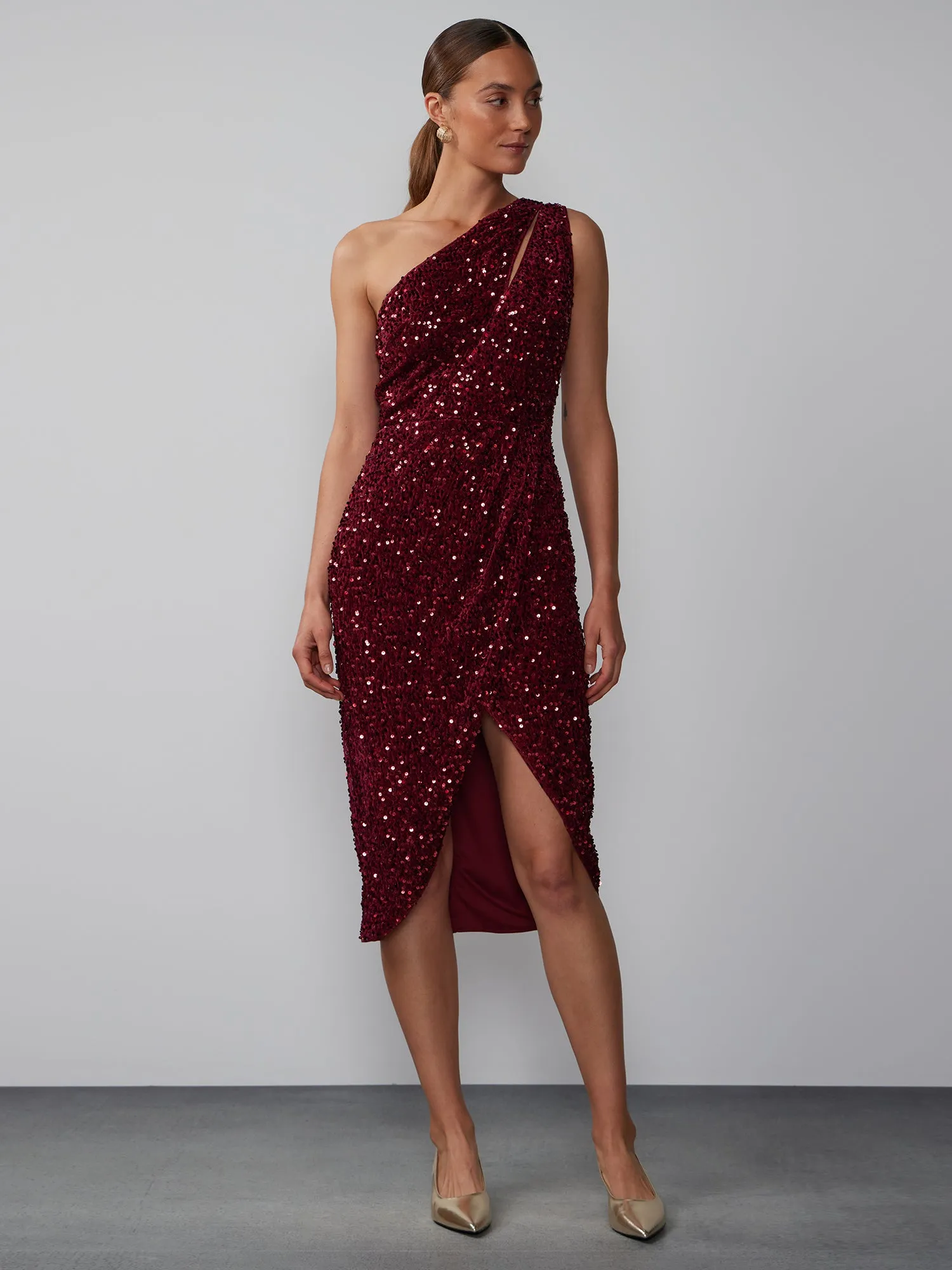 One Shoulder Velvet Sequin Dress