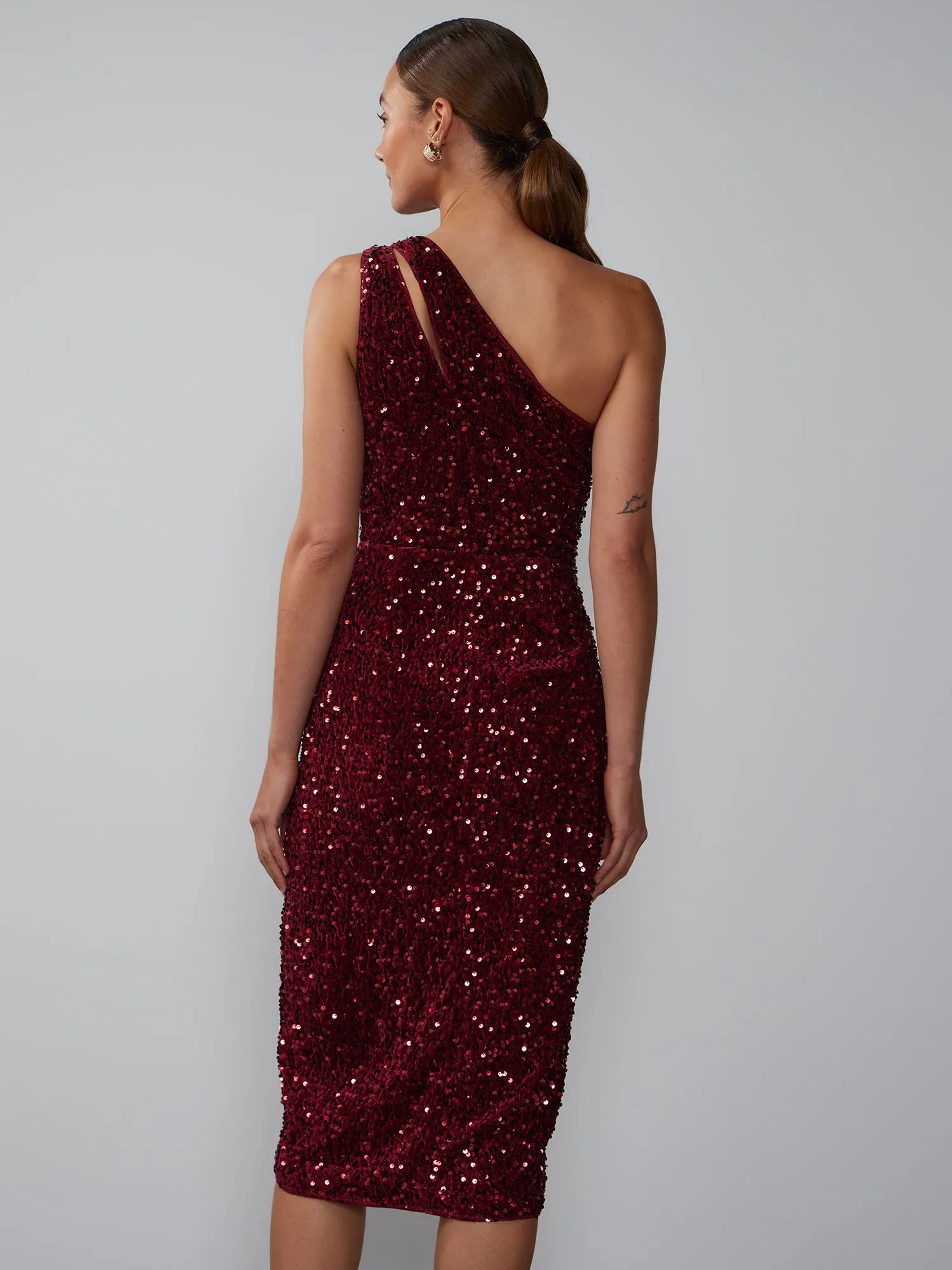 One Shoulder Velvet Sequin Dress