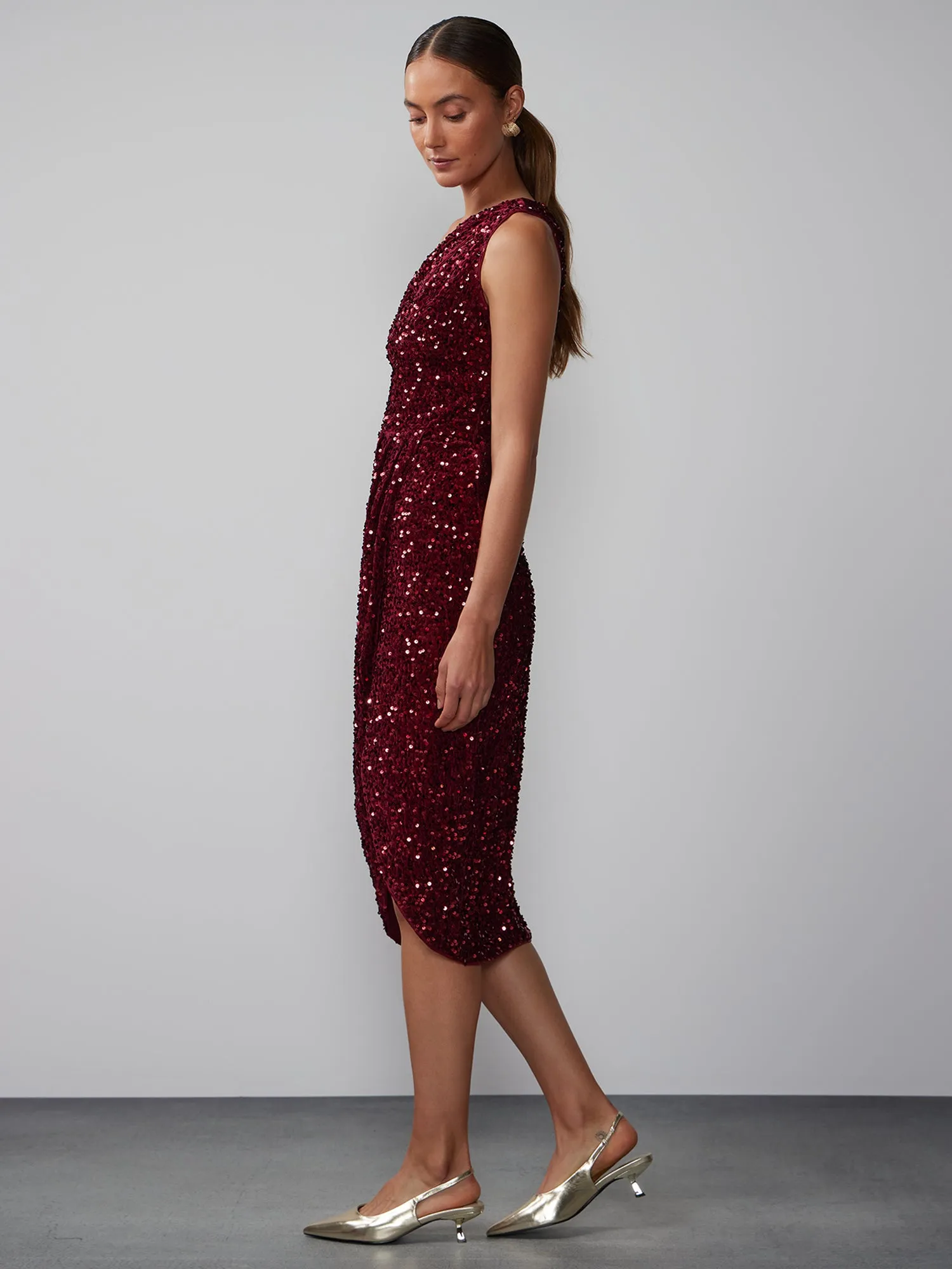 One Shoulder Velvet Sequin Dress