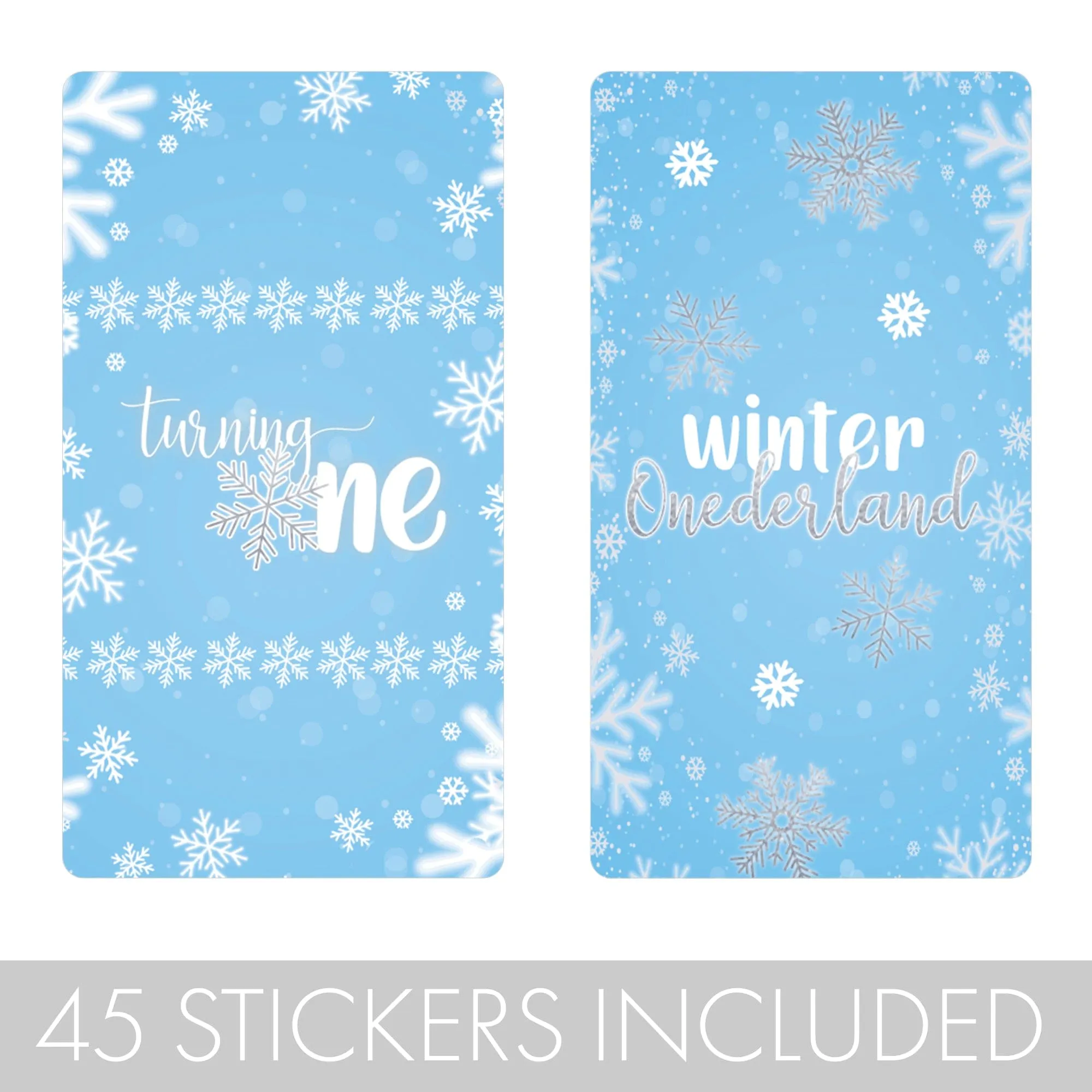 Onederland Snowflake: Blue - Winter First Birthday - Hershey's Miniatures Candy Bar Wrappers Stickers - 45 Stickers