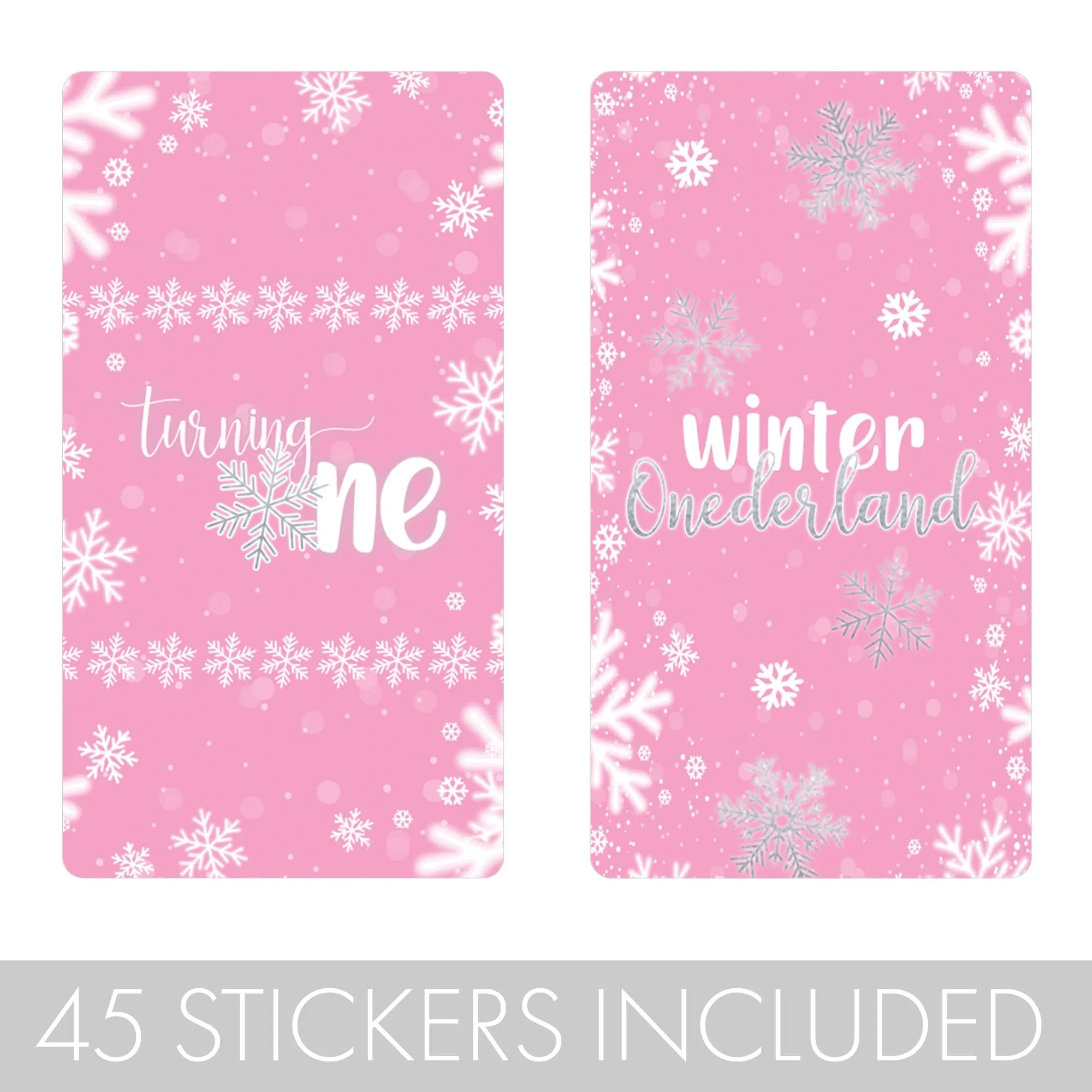 Onederland Snowflake: Pink - Winter First Birthday - Hershey's Miniatures Candy Bar Wrappers - 45 Stickers