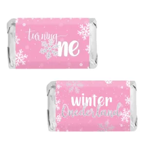 Onederland Snowflake: Pink - Winter First Birthday - Hershey's Miniatures Candy Bar Wrappers - 45 Stickers