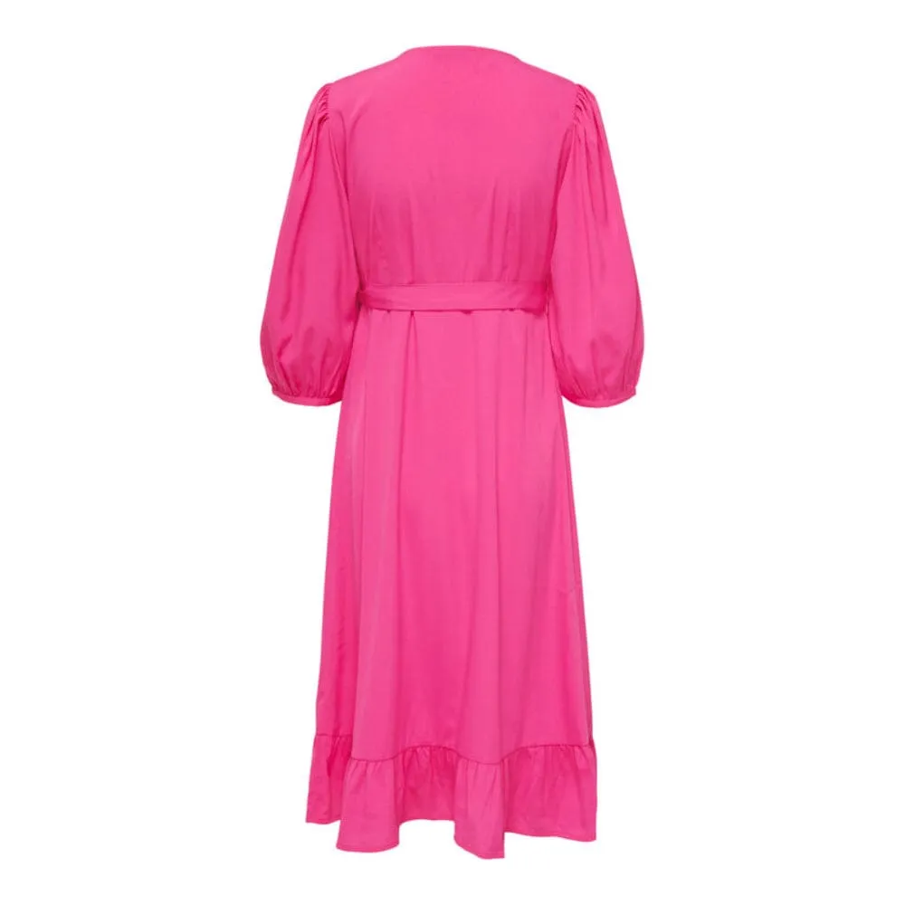 Only 3/4 Woven Midi Wrap Dress Olivia In Pink