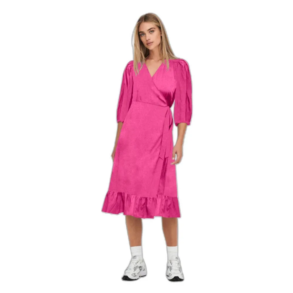 Only 3/4 Woven Midi Wrap Dress Olivia In Pink