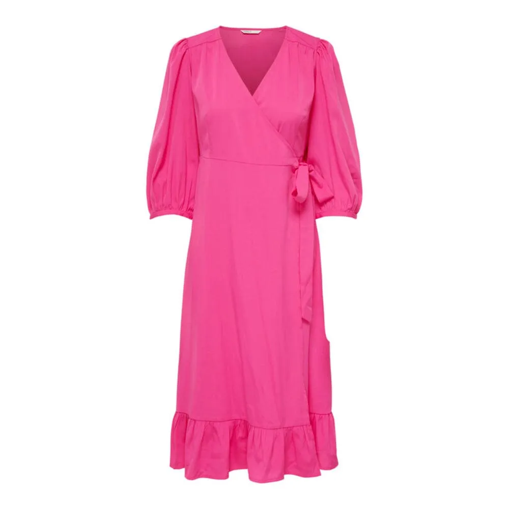 Only 3/4 Woven Midi Wrap Dress Olivia In Pink