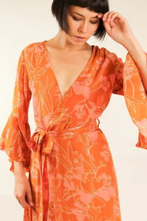 ORANGE SILK WRAP DRESS ULRIS