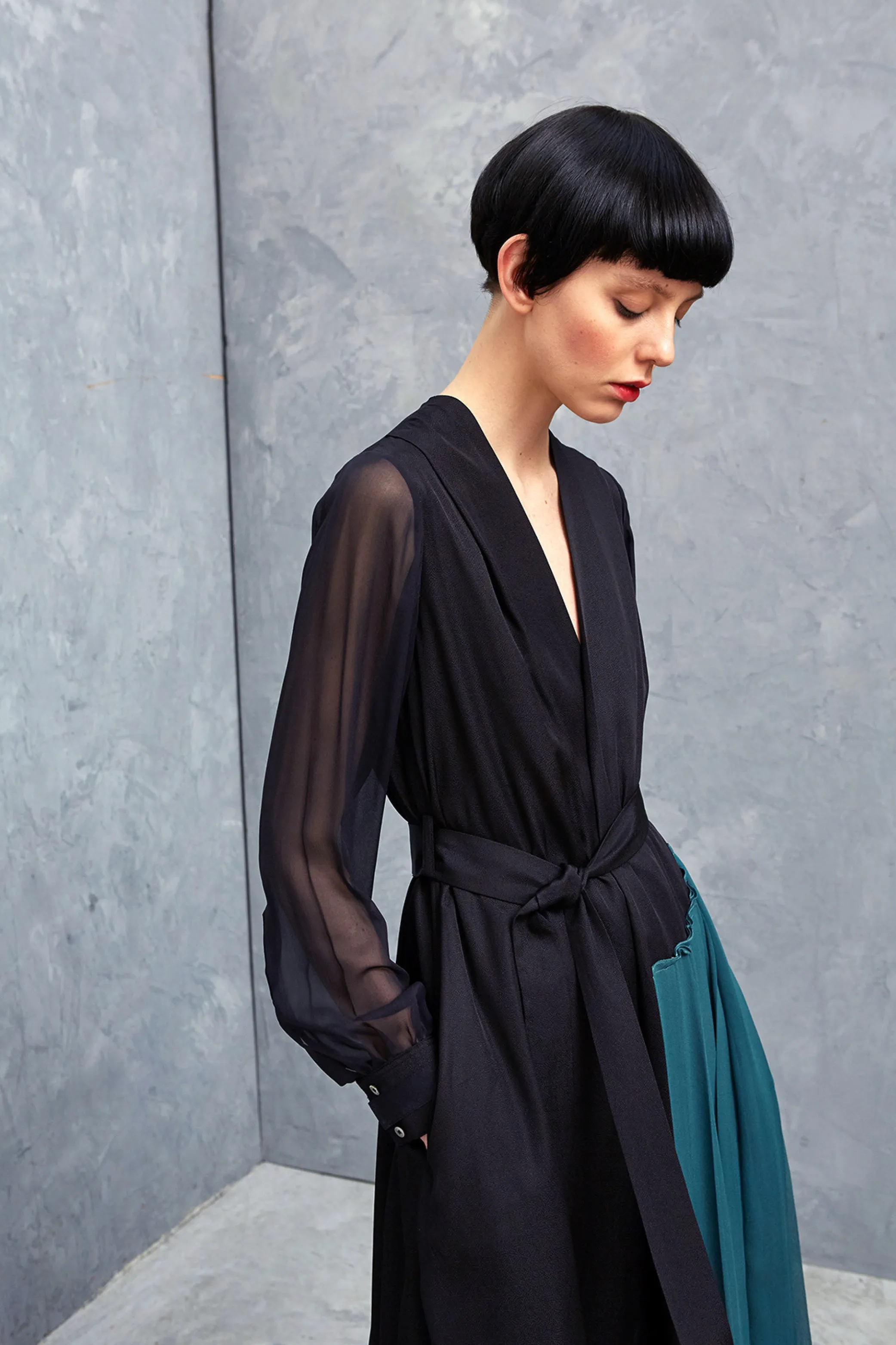 OSSIAN black - silk wrap pleated dress