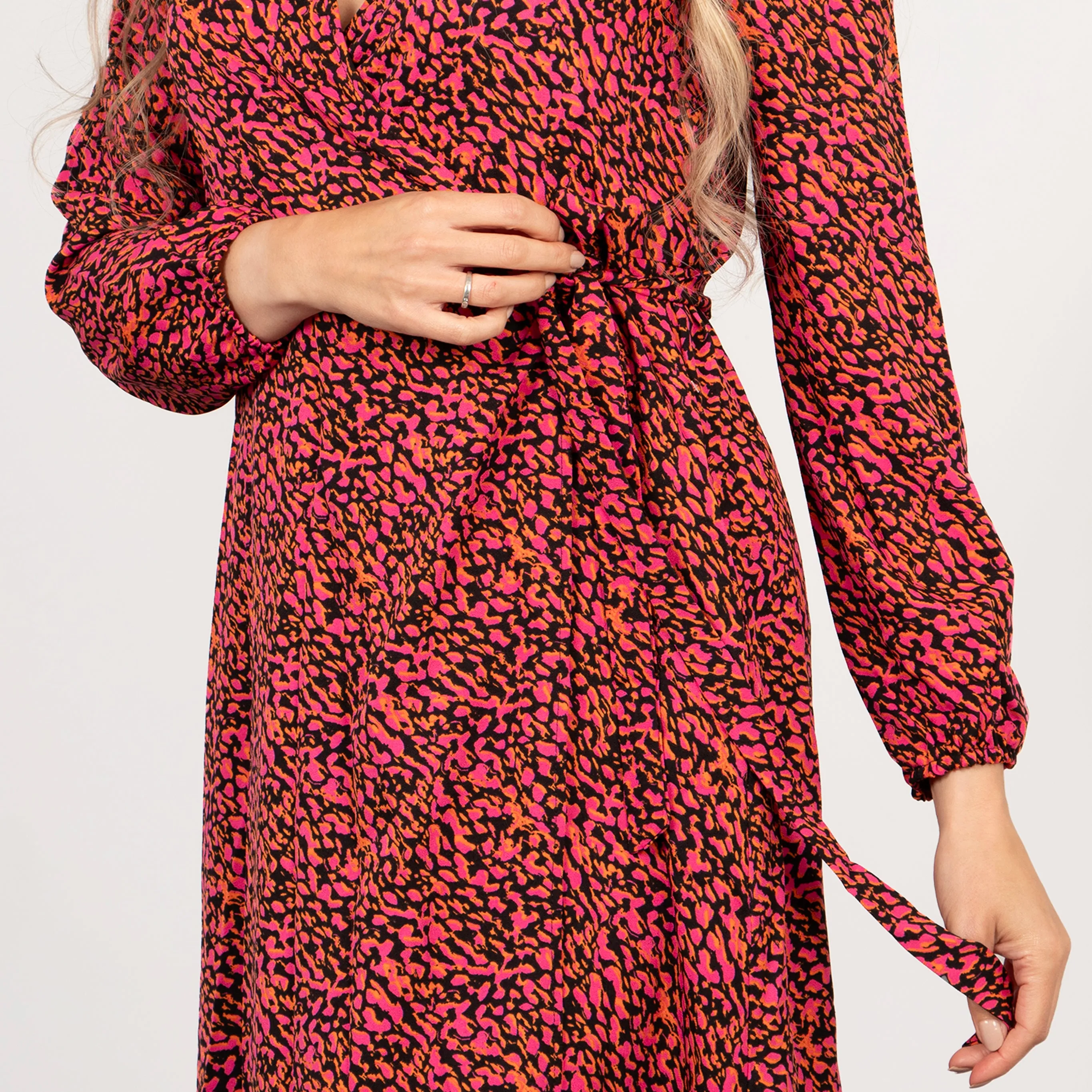 Parker Long Sleeve Wrap Dress - Fuchsia, Abstract Spot