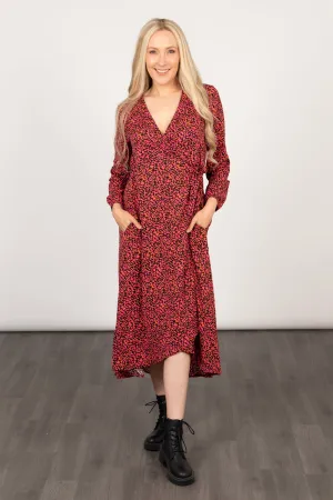 Parker Long Sleeve Wrap Dress - Fuchsia, Abstract Spot