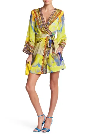 Parrot Macaw Short Wrap Dress in  Lemon Drop