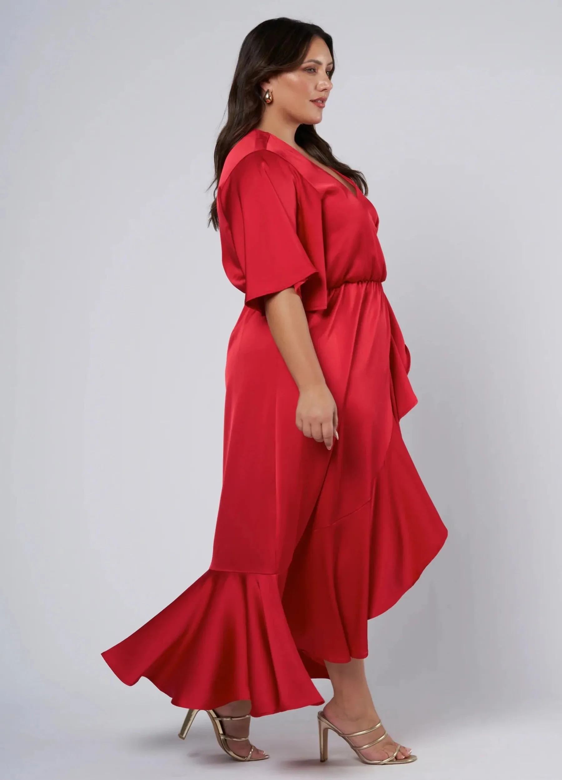 Pink Dusk - Short Sleeve Smouldering Wrap Maxi Dress