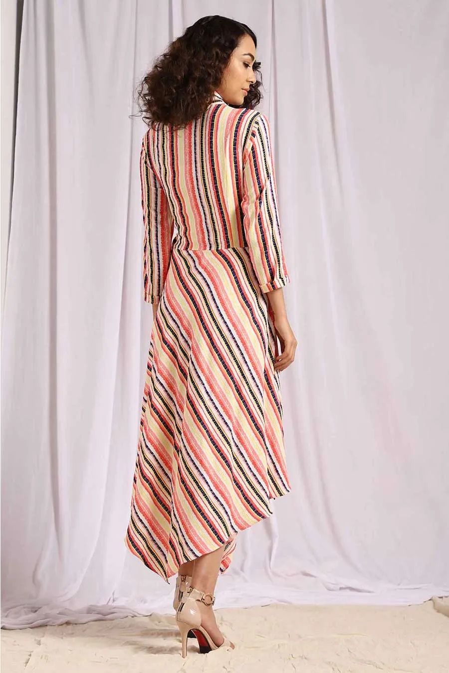 Pink Striped Handkerchief Wrap Dress