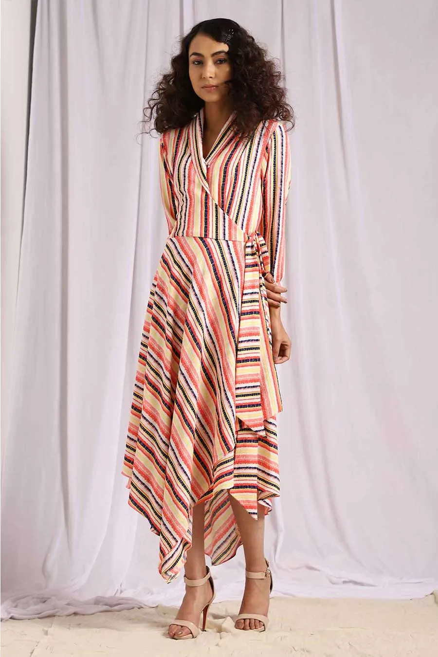 Pink Striped Handkerchief Wrap Dress