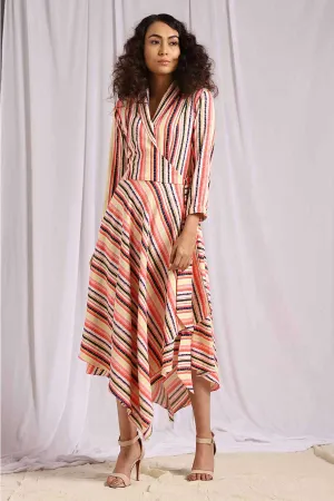 Pink Striped Handkerchief Wrap Dress