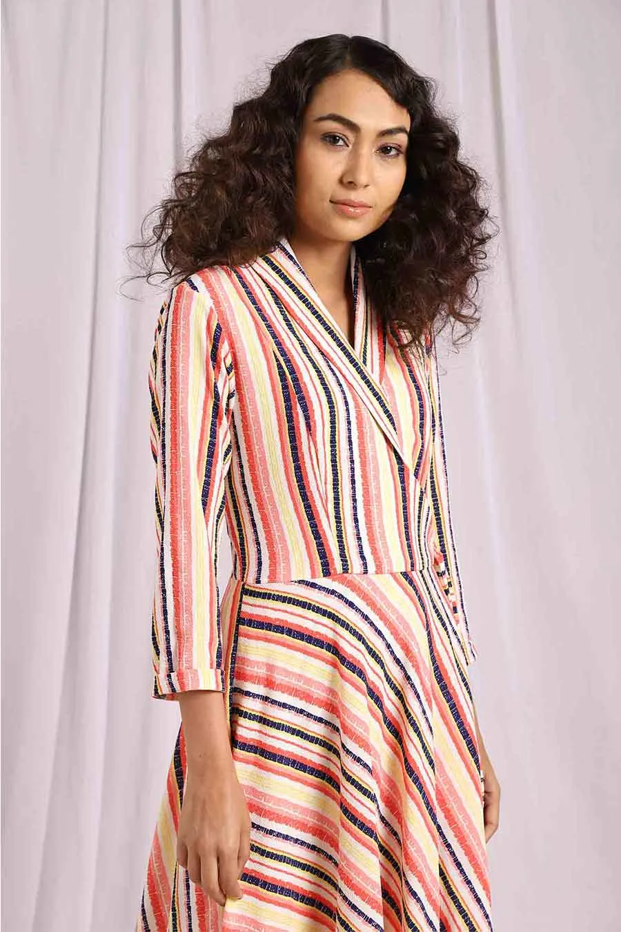 Pink Striped Handkerchief Wrap Dress