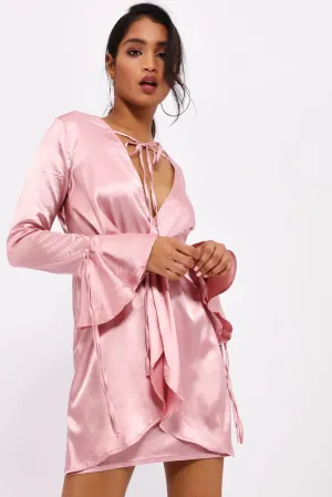 Pink Wrap Detail Long Sleeve Dress