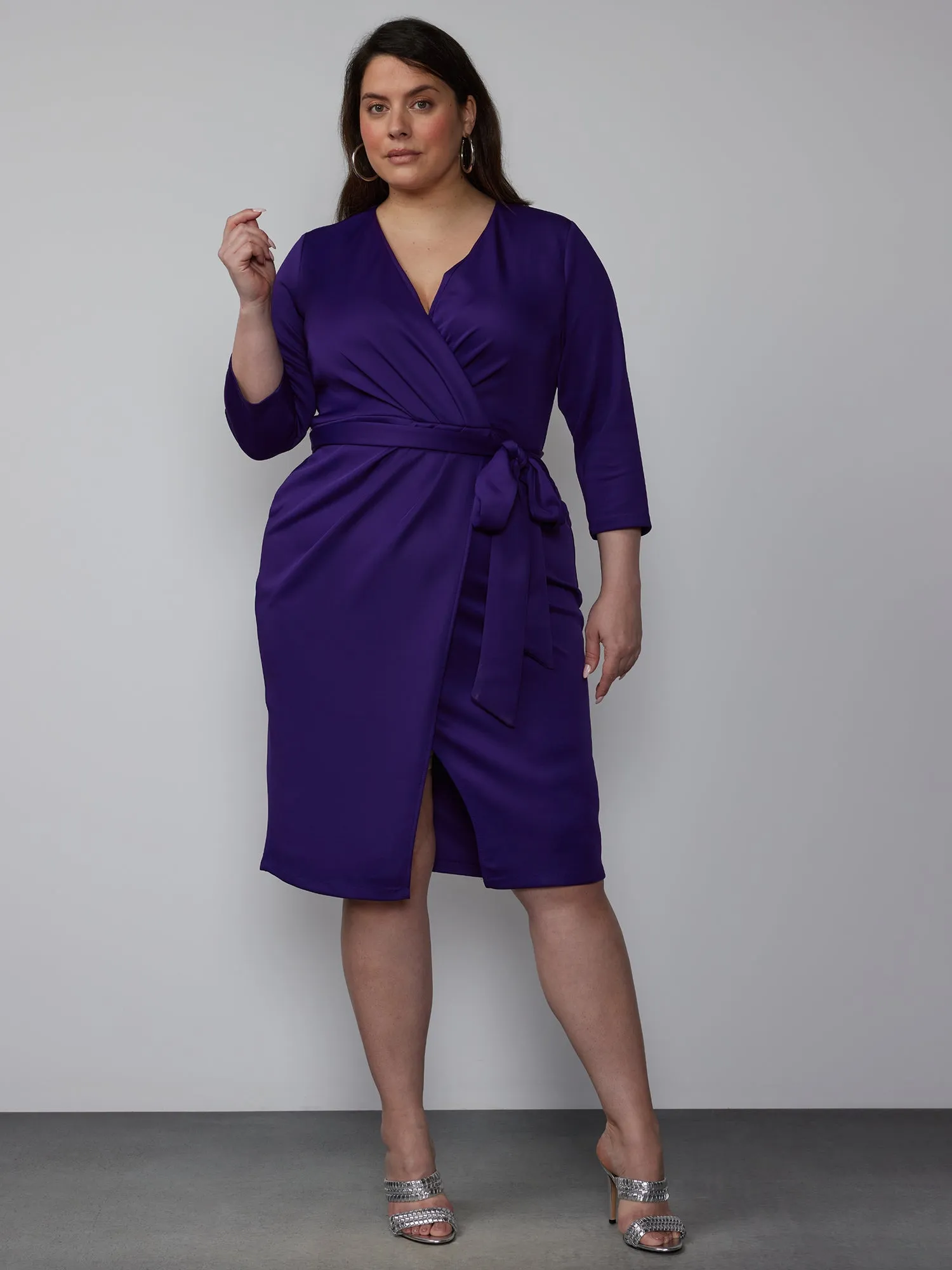 Plus Scuba Belted Wrap Dress