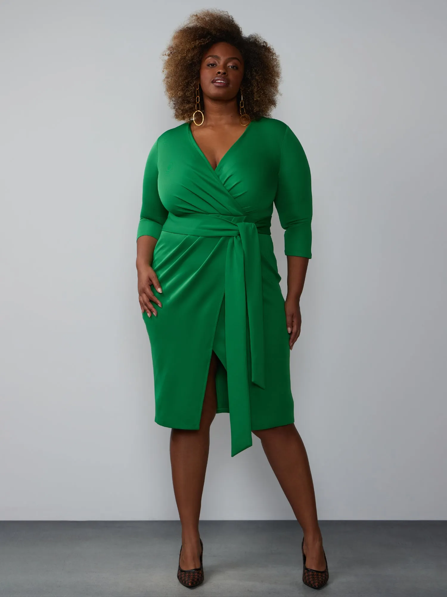 Plus Scuba Belted Wrap Dress