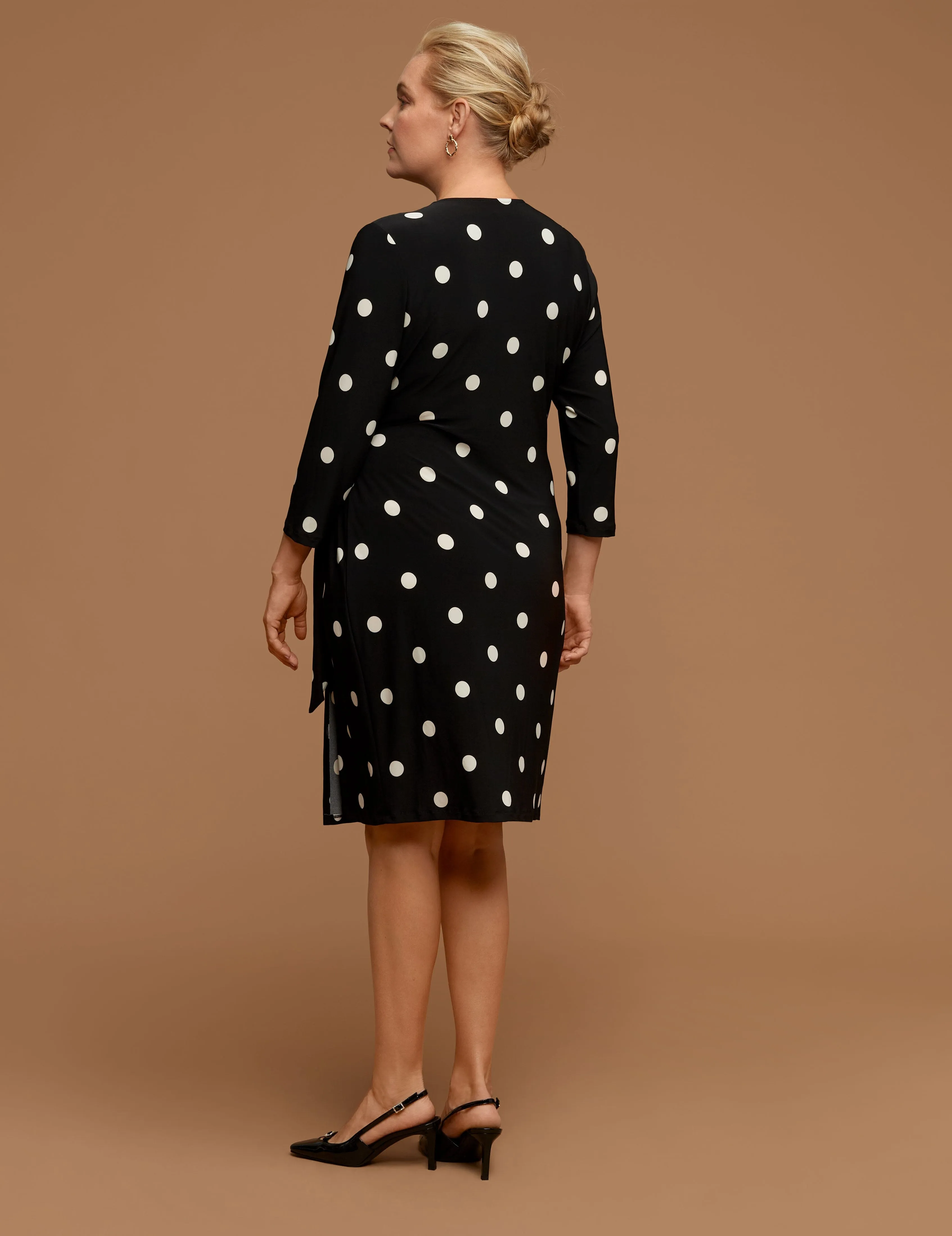 Plus Size Ity Sutton Dot Printed Classic Faux Wrap Dress