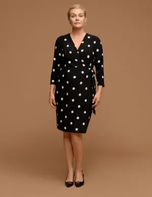 Plus Size Ity Sutton Dot Printed Classic Faux Wrap Dress