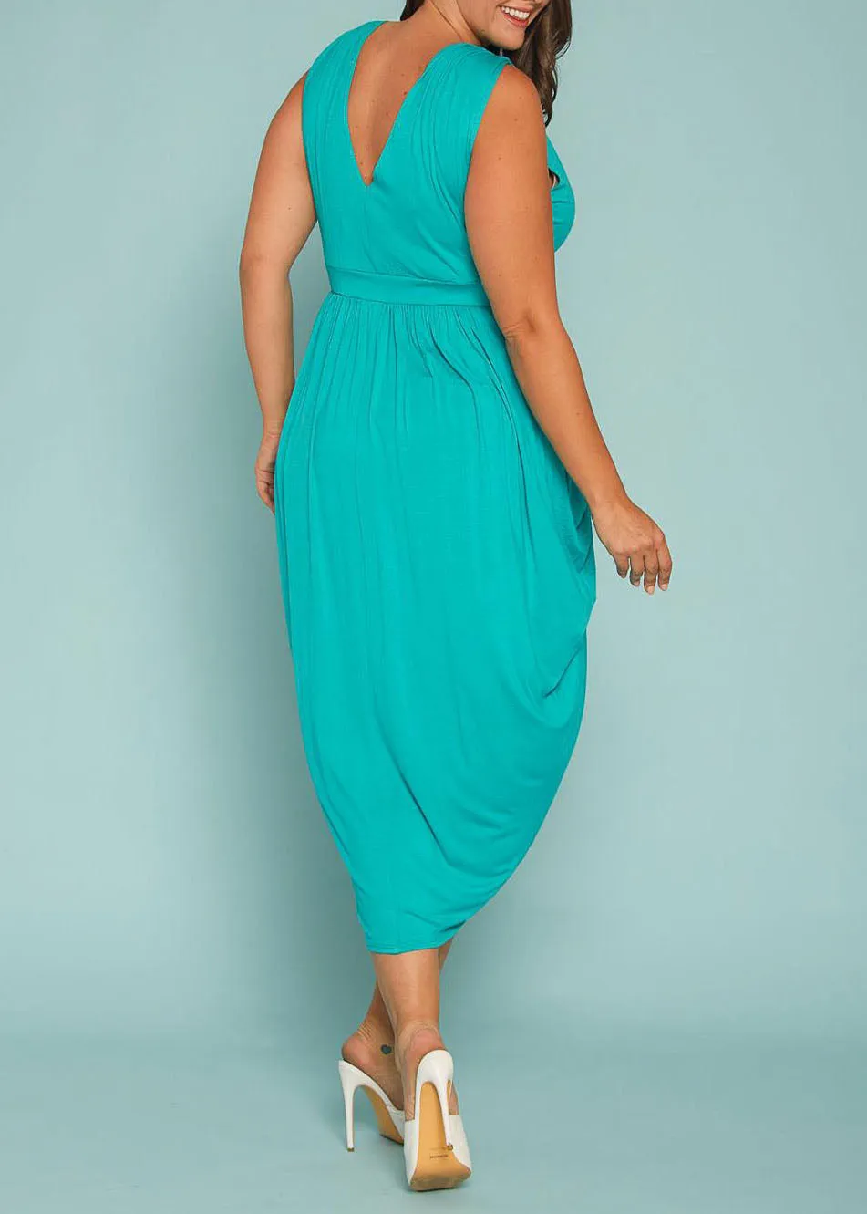 Plus Size Sleeveless  V-Neck Petal Wrap Maxi Dress