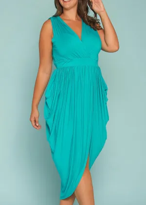 Plus Size Sleeveless  V-Neck Petal Wrap Maxi Dress