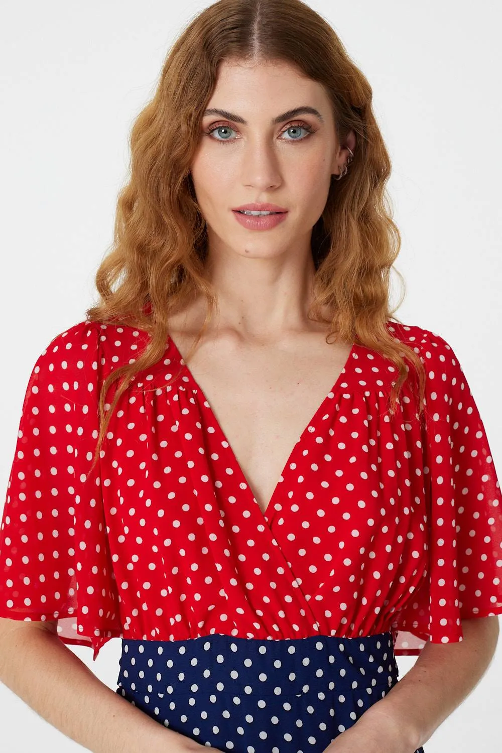 Polka Dot Flared Sleeve Maxi Dress