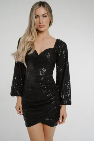 Polly Balloon Sleeve Sequin Dress In Black