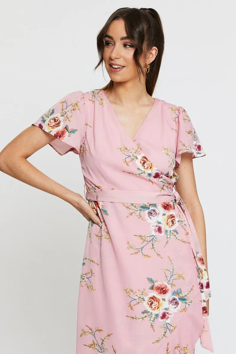 Print Wrap Dress Midi