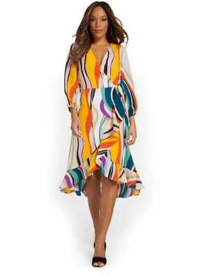 Printed Ruffle-Hem Midi Dress