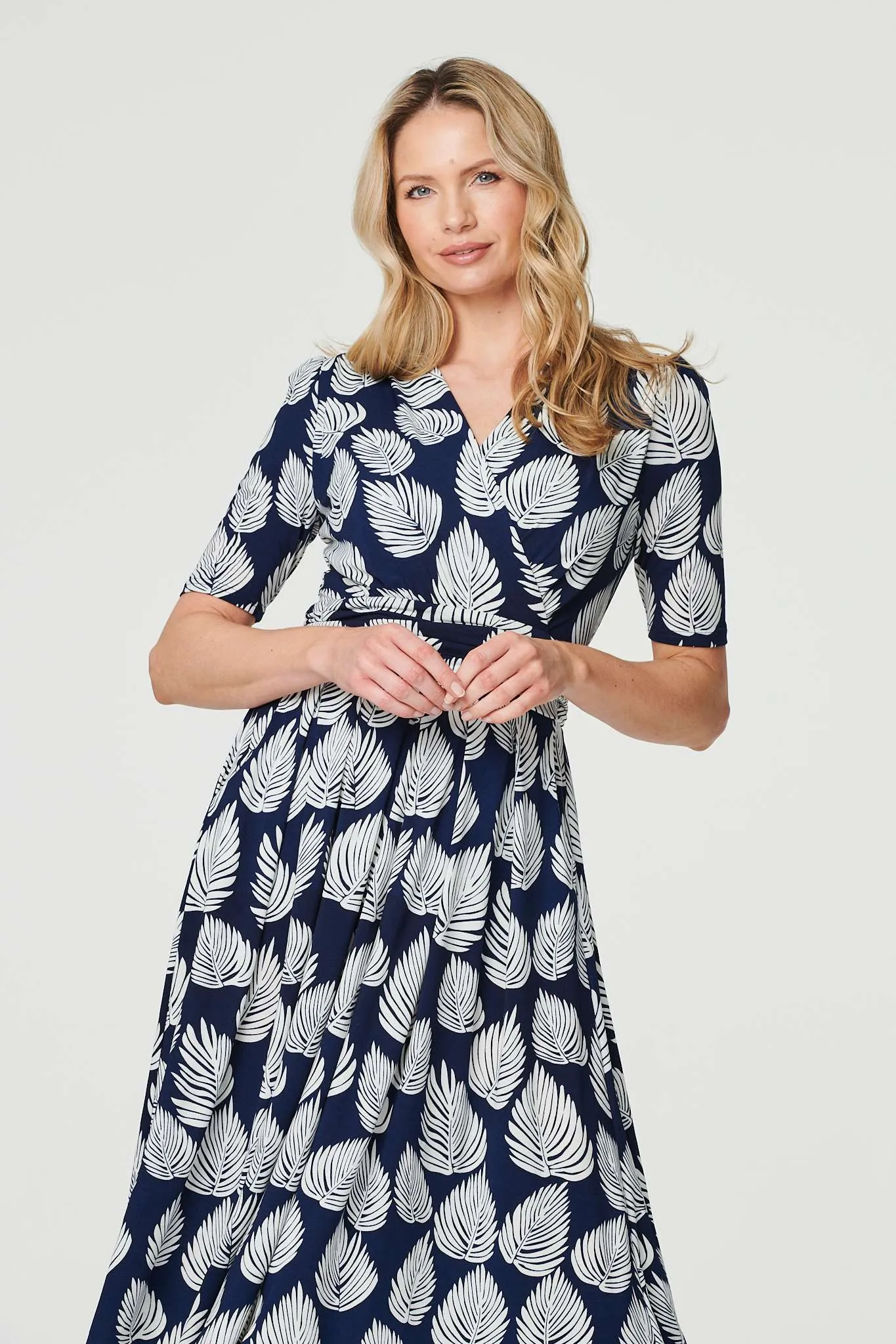 Printed Short Sleeve Wrap Tea Dress