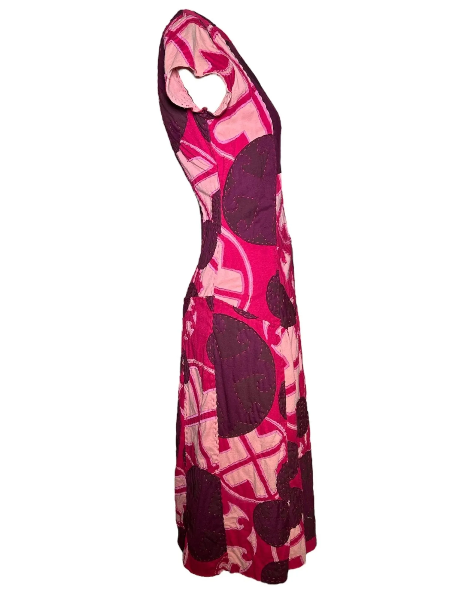 Project Alabama 2000s Magenta Hand Crafted Patchwork Geometric Design Wrap Dress