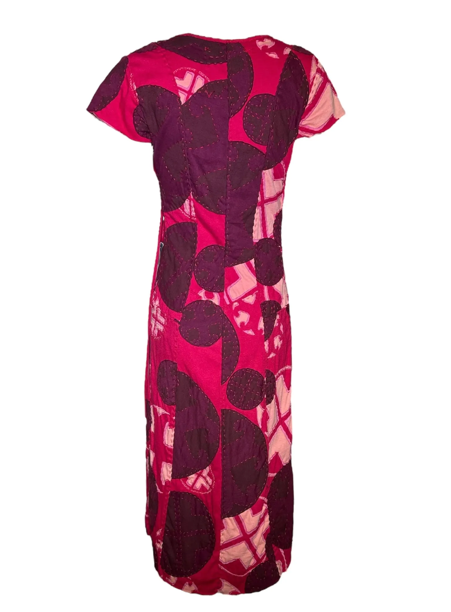 Project Alabama 2000s Magenta Hand Crafted Patchwork Geometric Design Wrap Dress