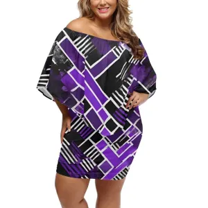 Purple & Black Off-The-Shoulder Wrap Dress