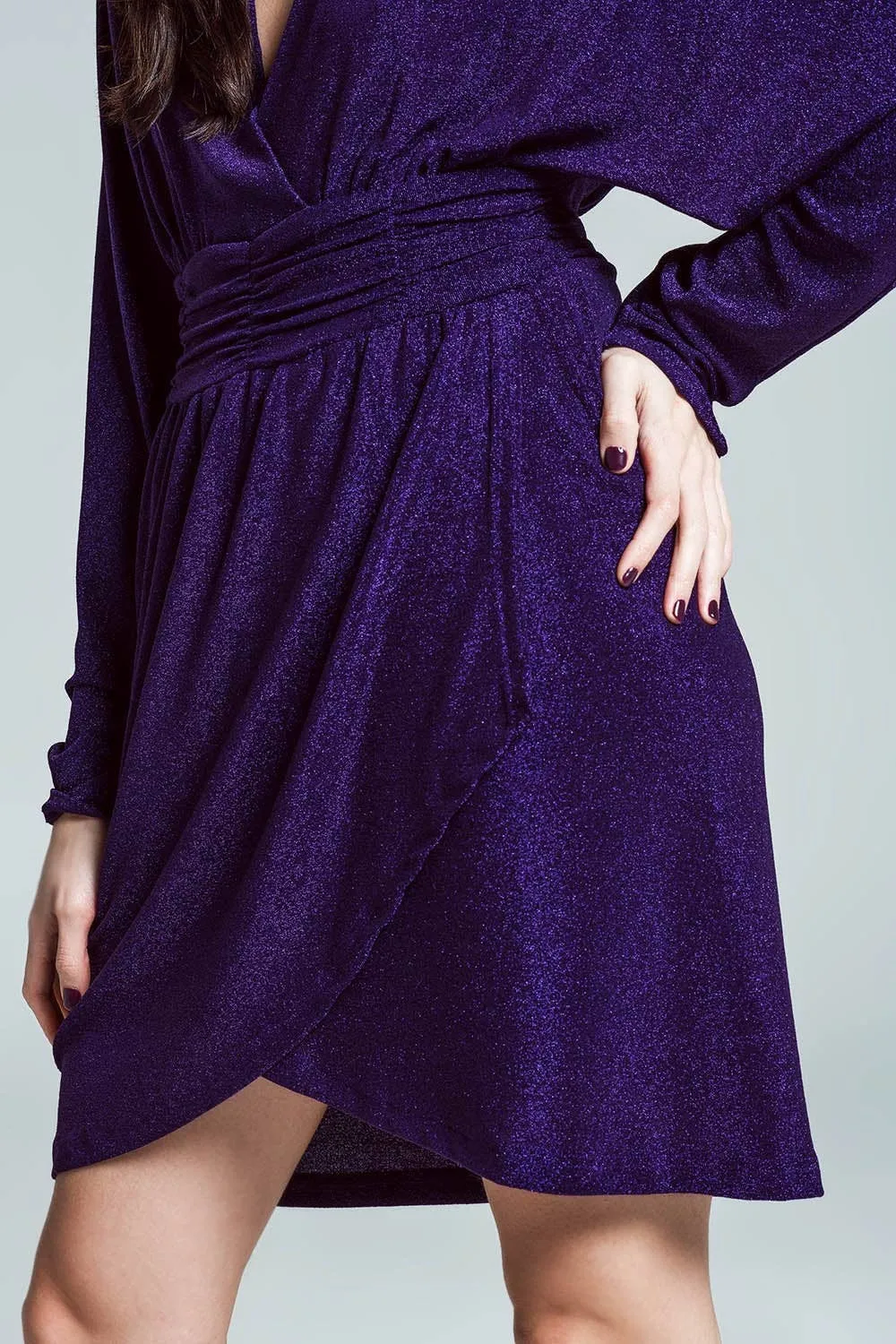 Purple Shimmery Wrap Mini Dress